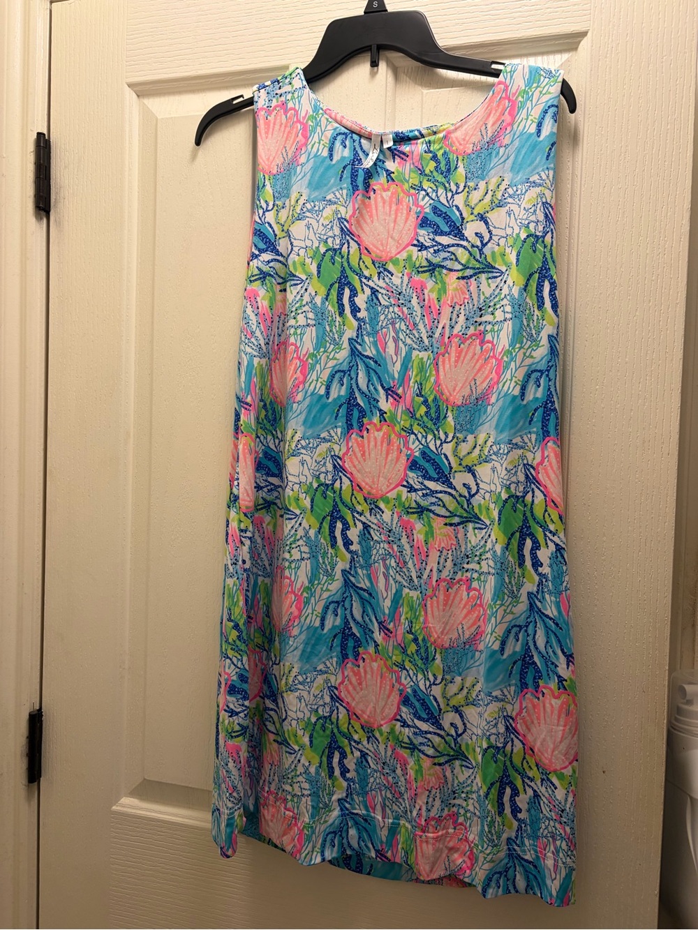 Womens Lulu B boutique Sleeveless Floral ocean shell Shift Dress in Aqua & Pink
